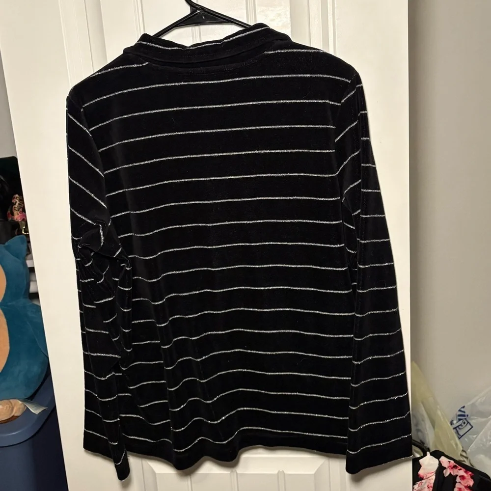 Onque Casuals Black Velvet Zip-Front Jacket with Silver Stripes